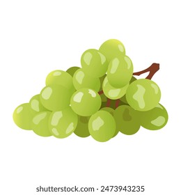 Bunch of green grapes, cartoon sweet food of kids lunchbox. Funny juicy fresh ripe muscat grapes, cartoon cute berry dessert for lunch of child, juicy healthy vitamin snack vector illustration