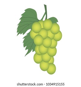 A bunch of green grapes with a leaf.