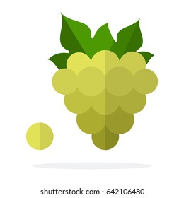 A bunch of green grapes with leaves and one grape berry vector flat material design isolated on white