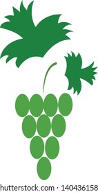 Bunch of green grapes with green leaves, vector, color drawing or illustration. 
