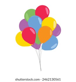 Bunch, group of colorful helium balloons in flat style. Ballons isolated on white background. Vector illustration