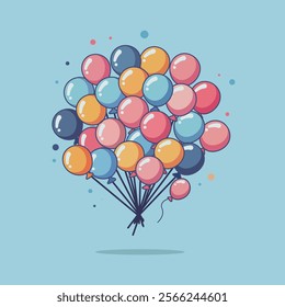 Bunch, group of colorful helium balloons in flat style. Ballons isolated on white background. Vector illustration