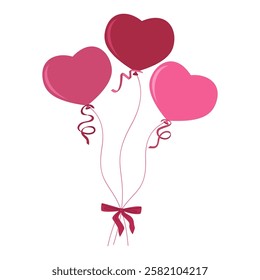 Bunch of heart shape balloons. Inflatable red and pink balls, festive romantic decoration. Hand drawn vector illustration isolated on white background, modern flat cartoon style.