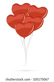 Bunch of heart shaped balloons isolated on white background