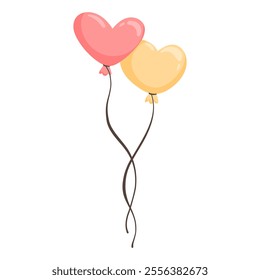 Bunch of heart shaped balloons isolated on white background. Two heart balloons tied together as a symbol of love in flat vector style for Valentine's Day