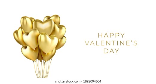 A bunch of heart shaped helium balloons realistic on a horizontal banner