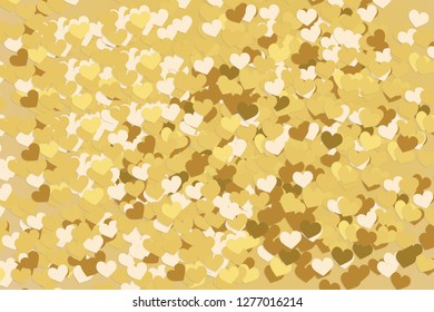 A bunch of Heart Shapes. Valentine's Day Background. Many Random Falling Golden Hearts on Hologram Backdrop. Heart Confetti Pattern. Banner Template. Vector Valentine's Day Background. - Vector