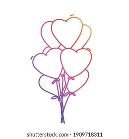Bunch of heart-shaped balloons. Colorful line. Vector illustration.