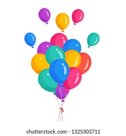 Bunch of helium balloon, flying air balls  isolated on white background. Happy birthday, holiday concept. Party decoration. Vector cartoon design