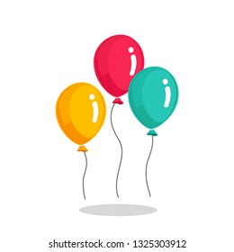 Bunch of helium balloon, flying air balls  isolated on white background. Happy birthday, holiday concept. Party decoration. Vector cartoon design