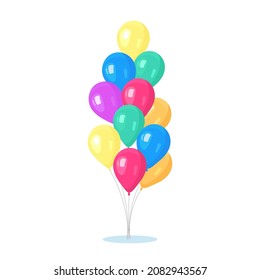 Bunch of helium balloon, flying air balls  isolated on white background. Happy birthday, holiday concept. Party decoration. Vector illustration
