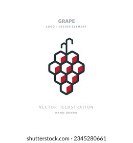 Bunch con uvas hexagonales. Ilustración vectorial de forma geométrica de uva. Símbolo abstracto de uva. Parte del conjunto.