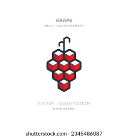 Bunch with hexagon grapes. Grape geometric shape vector illustration. Grape abstract symbol. Part of set.