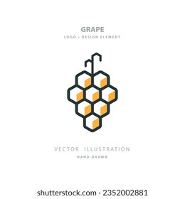 Bunch with hexagon grapes. Grape geometric shape vector illustration. Grape abstract symbol. Part of set.