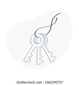 Bunch of house Keys for locking and unlocking doors. Access, Secure, Security, Lock, Protection, Decision or Secret icon concept. Isolated keys in flat outline design style, vector illustration.