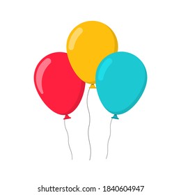 Bunch of inflatable balloons in cartoon style isolated on white background. Vector composition for birthday, carnival, fair and holidays.