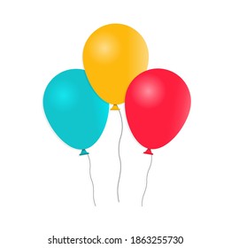 Bunch of inflatable balloons in cartoon style isolated on white background. Vector composition for birthday, carnival, fair and holidays.