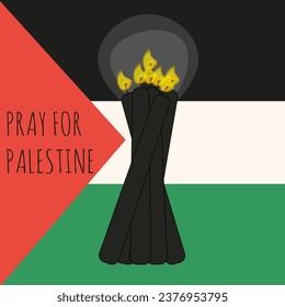 Bunch Jerusalem candles on background Palestinian flag. Palestina vs Israel military tension. War in Gaza. Stop war. Pray for Palestine concept card, banner, poster cover. Vector illustration.