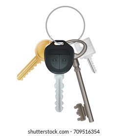 Bunch Of Keys/
Illustration of a bunch of keys, for classic house or office door, car and mail box, attached to a ring for keyholder