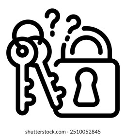 Bunch of keys is lying near a lock, raising a question about access permission and security