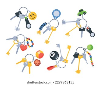 Bunch Of Keys On Various Keychains Featuring Different Designs, Colors, And Sizes. Perfect For Keeping All Your Keys