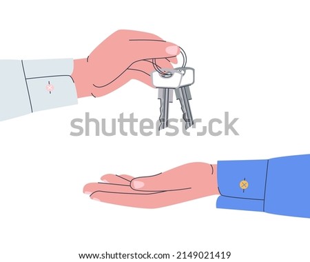 A bunch of keys is passed from hand to hand. Flat vector illustration. Eps10