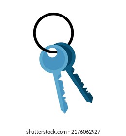 Bunch of keys semi flat color vector object. Full sized item on white. Tools for entry doors. Making duplications. Simple cartoon style illustration for web graphic design and animation