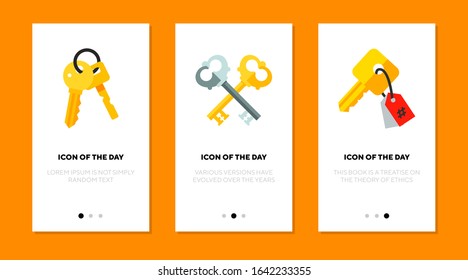 Bunch of keys thin flat icon set. Lock, house, safe isolated vector sign pack. Owning and locking concept. Vector illustration symbol elements for web design and apps