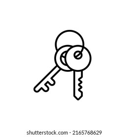 Bunch of keys thin line vector icon in black. Outline keys. Trendy flat style isolated symbol, can be used for: illustration, minimalistic, logo, mobile, app, emblem, design, web, site, ui, ux. EPS 10