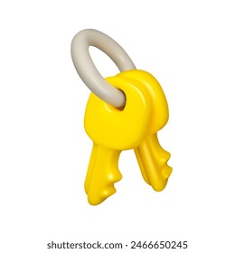 Bunch of keys vector 3d icon. Yellow key ring isolated on white background. Security concept.