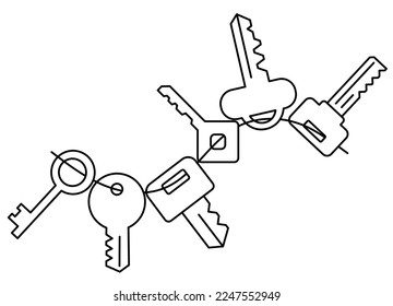 Bunch of keys. Vector line. Editable outline stroke.