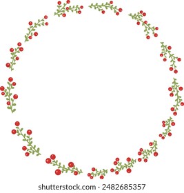 Bunch of leaves and wild berry wreath frame for decoration on nature and Christmas ornament.