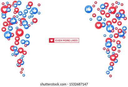 Bunch of like and appreciate emoji icons, thumb up stream social network. Heart and thump icons background for live video stream. Vector illustration in 3d style.