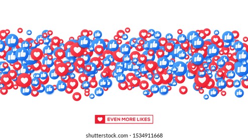 Bunch of like and appreciate emoji icons, thumb up stream social network. Heart and thump floating icons. Vector illustration in 3d style. Like background for live video chat.