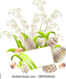 Bunch of lilies of the valley and eggs