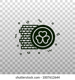 Bunch of lucky coins with shamrock symbols - black silhouette or icon on isolated white background. Wealth, fortune related vector illustration for casino, lottery and awards. 