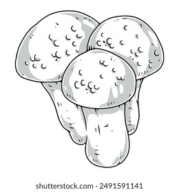 Bunch mushrooms detailed logotype monochrome with three forest wild mushrooms for design of books about flora and fauna vector illustration