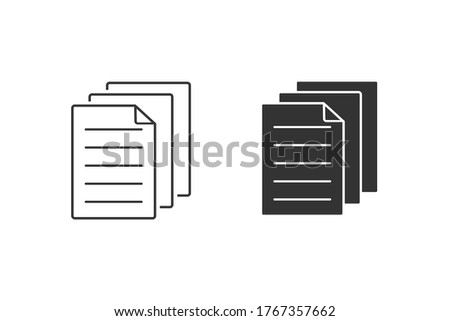 Bunch of notes or stack of documents line art vector icon set for apps and websites