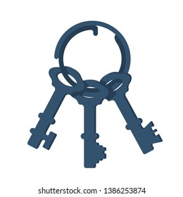Bunch of old keys. Iron cast vintage keys. Vector illustration flat design. Isolated on white background.