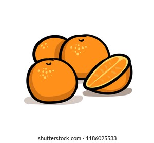 Bunch of oranges. Colorful flat vector illustration. Isolated on white background.