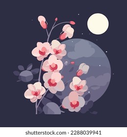 A bunch of Orchid moon flower with buds. Vector images