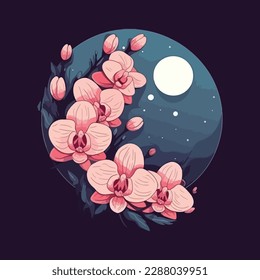 A bunch of Orchid moon flower with buds. Vector images