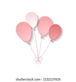 a bunch of paper pink balloons on the white background