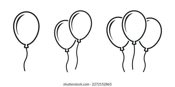 Bunch of party balloons vector outline icon set
