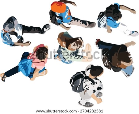 Bunch Of People Walking Top View Isometric Vector People Aerial View Illustration