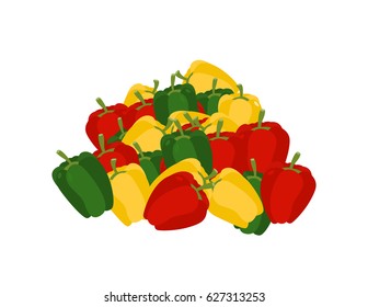 bunch of pepper. lot of vegetables. big crop Bulgarian pepper on farm 