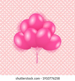 Bunch of pink balloons on a decorated background. Festive Design for Valentine's day, Wedding, Mother's Day