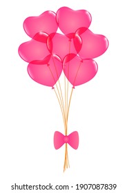 Bunch of pink hearts balloons isolated on white - element for love and romantic design for Valentine's Day and wedding