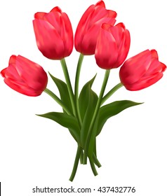 Bunch of pink tulips. Vector.