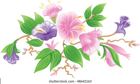 bunch with pink and violet flowers